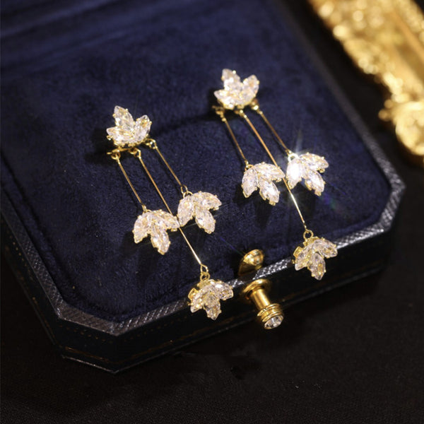 Zircon Maple Leaf Earrings Light Luxury Fashion Creative One Mostore.com