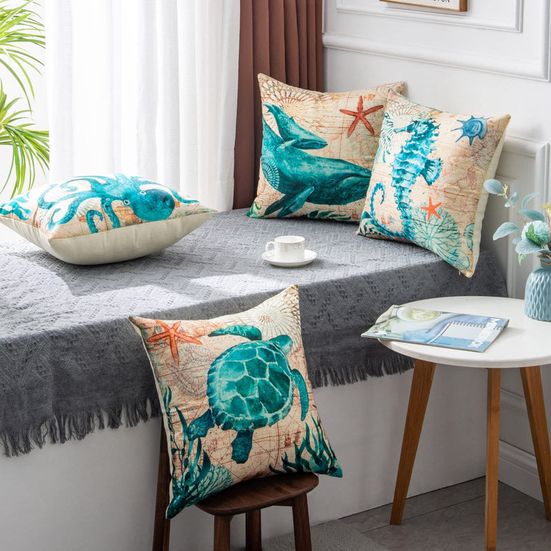 Cushion Covers Sea Turtle Printed Throw Pillow Cases For Home Decor Sofa Chair Seat Mostore.com