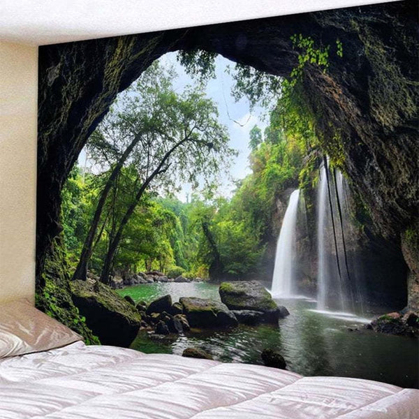 Beautiful Cave Waterfall Print Wall Hippie Tapestry Polyester Fabric Home Decor Wall Hanging Rug Carpets Waterfall Mostore.com