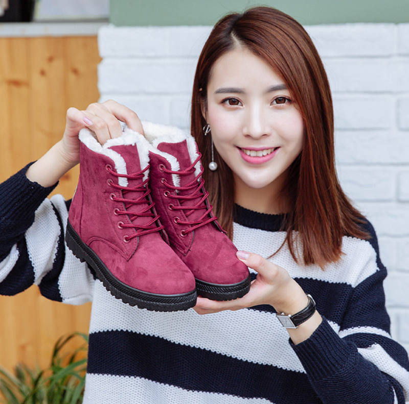 Winter New Women Snow Boots Flat With Large Size Casual Cotton Shoes Trend Women Vulcanized Shoes Artificial Plush Mostore.com