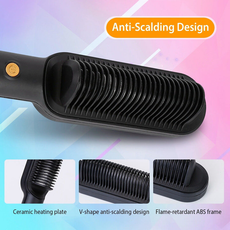 2-in-1 Electric Hair Straightener Brush Hot Comb Adjustment Heat Styling Curler Mostore.com