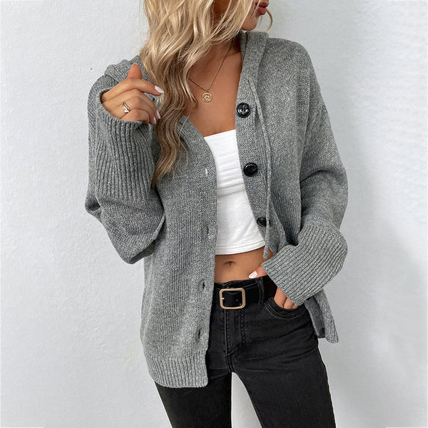 Solid Color Hooded Single-breasted Sweater Women's Cardigan Coat American Varieties