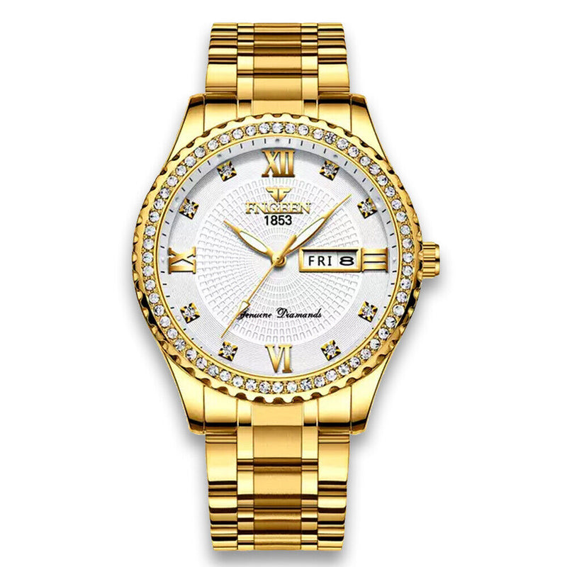 Men's Watch Gold Relojes De Hombre Classic Stainless Steel Quartz Diamond Watch Mostore.com