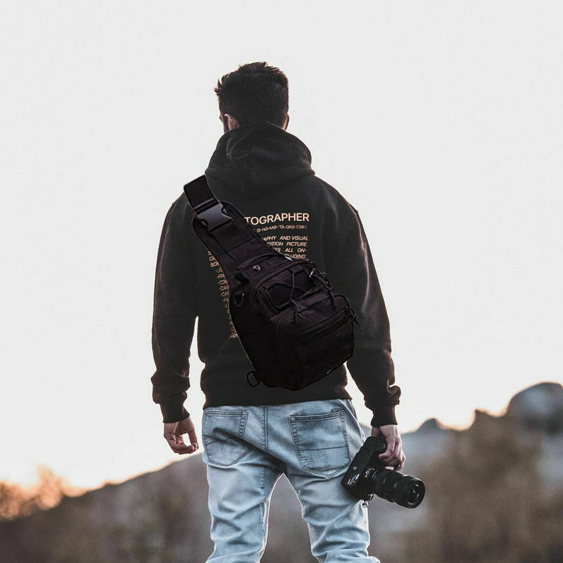 Men Backpack Tactical Sling Bag Chest Shoulder Body Molle Day Pack Pouch Black Mostore.com