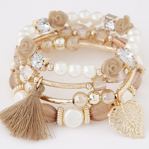 Fashion Trend Crystal Beads Pearl Leaf Fringe Bracelet Mostore.com