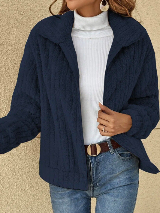 Women's Fleece Lapel Cropped Jacket American Varieties