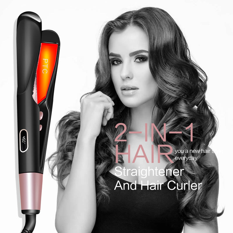 2 in 1 Electric Hair Straightener Ceramic Curling Wand Iron Curler Mostore.com