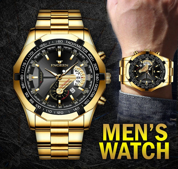 Waterproof Gold Men's Watch Classic Stainless Steel Quartz Wristwatch For MEN Mostore.com