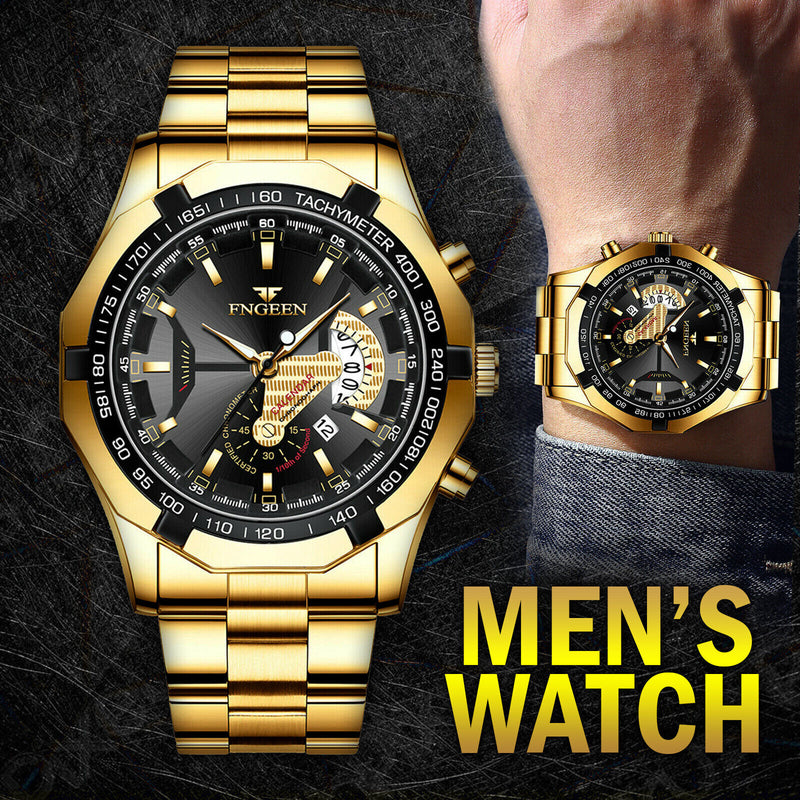 Waterproof Gold Men's Watch Classic Stainless Steel Quartz Wristwatch For MEN Mostore.com