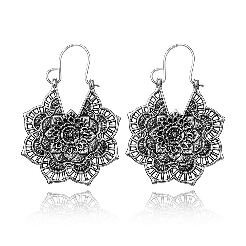 Vintage ethnic style metal openwork floral flower earrings Mostore.com