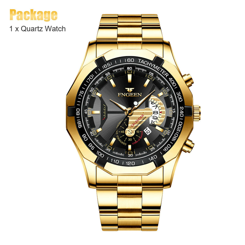 Waterproof Gold Men's Watch Classic Stainless Steel Quartz Wristwatch For MEN Mostore.com