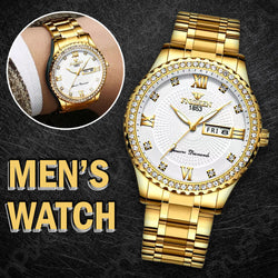 Men's Watch Gold Relojes De Hombre Classic Stainless Steel Quartz Diamond Watch Mostore.com