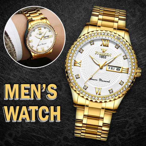 Men's Watch Gold Relojes De Hombre Classic Stainless Steel Quartz Diamond Watch Mostore.com