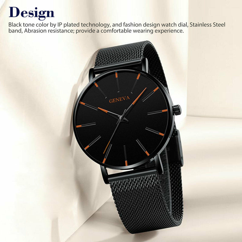 Luxury Men's Quartz Watch Stainless Steel Analog Ultra Thin Waterproof Business Mostore.com