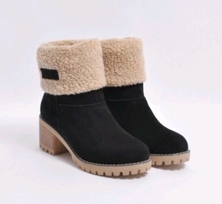 Mid-Tube Thick Heel Suede Snow Boots Mostore.com