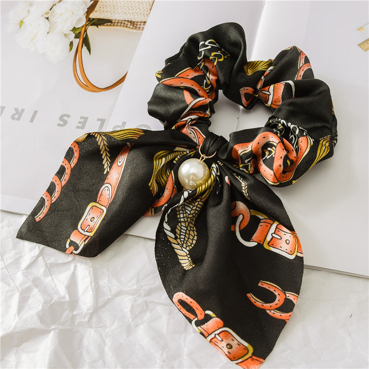Pearl Pendant Large Intestine Ring Hair Band Women's Hair Knot Knotted Big Bow Hair Rope Mostore.com