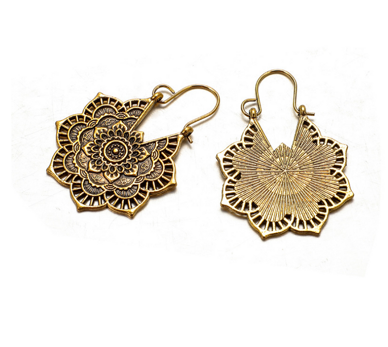 Vintage ethnic style metal openwork floral flower earrings Mostore.com