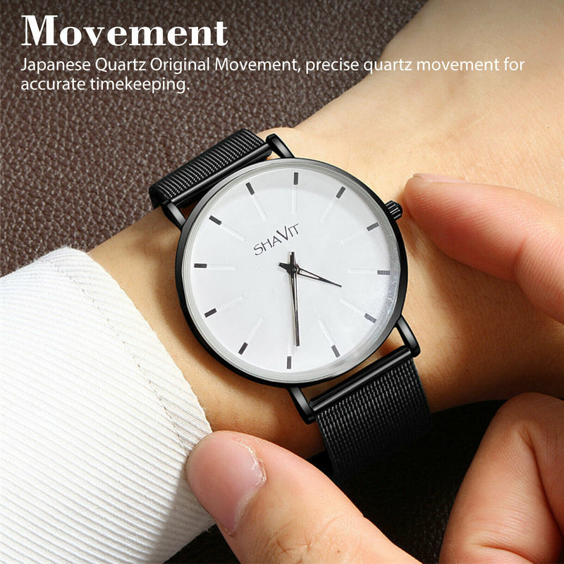 Luxury Men's Quartz Watch Stainless Steel Analog Ultra Thin Waterproof Business Mostore.com