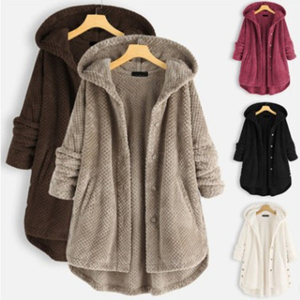 Women's Fashion Temperament Pure Color Hooded Double-sided Velvet Sweatshirt Coat American Varieties