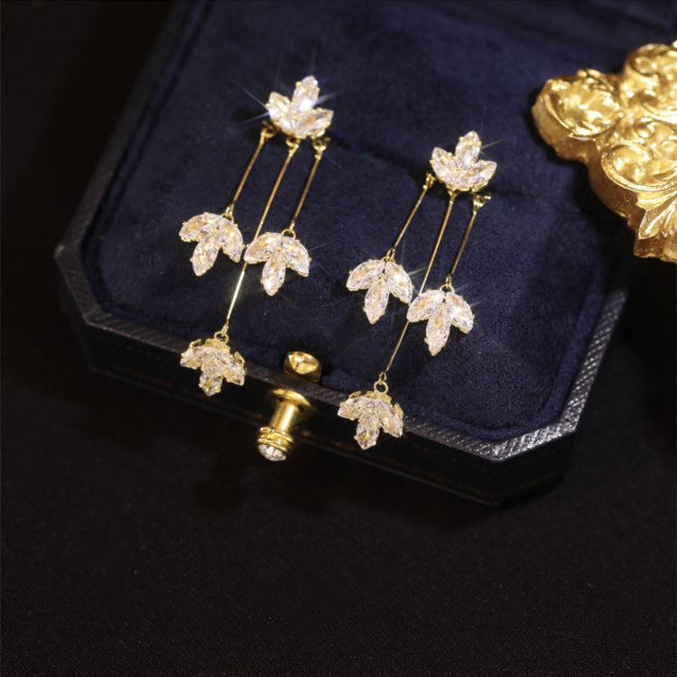 Zircon Maple Leaf Earrings Light Luxury Fashion Creative One Mostore.com