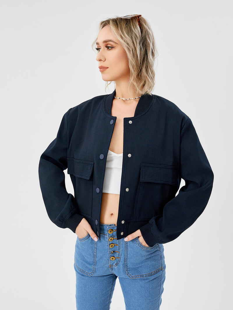 Women's Lightweight Cropped Bomber Jacket Casual Long Sleeve Varsity Jacket With Pocket Fashion Y2k Jacket Streetwear American Varieties