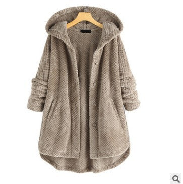 Women's Fashion Temperament Pure Color Hooded Double-sided Velvet Sweatshirt Coat American Varieties