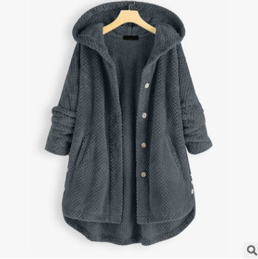 Women's Fashion Temperament Pure Color Hooded Double-sided Velvet Sweatshirt Coat American Varieties