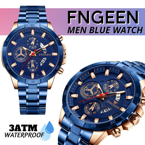 Men's Watch Stainless Steel Quartz Classic Business Wristwatch For Men - Blue Mostore.com