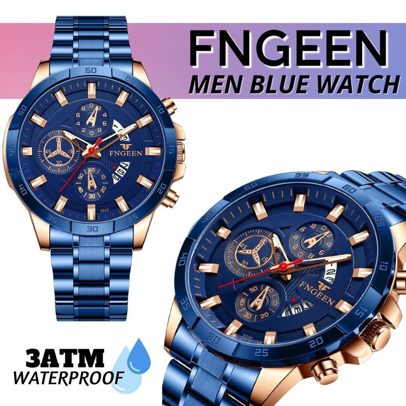 Men's Watch Stainless Steel Quartz Classic Business Wristwatch For Men - Blue Mostore.com
