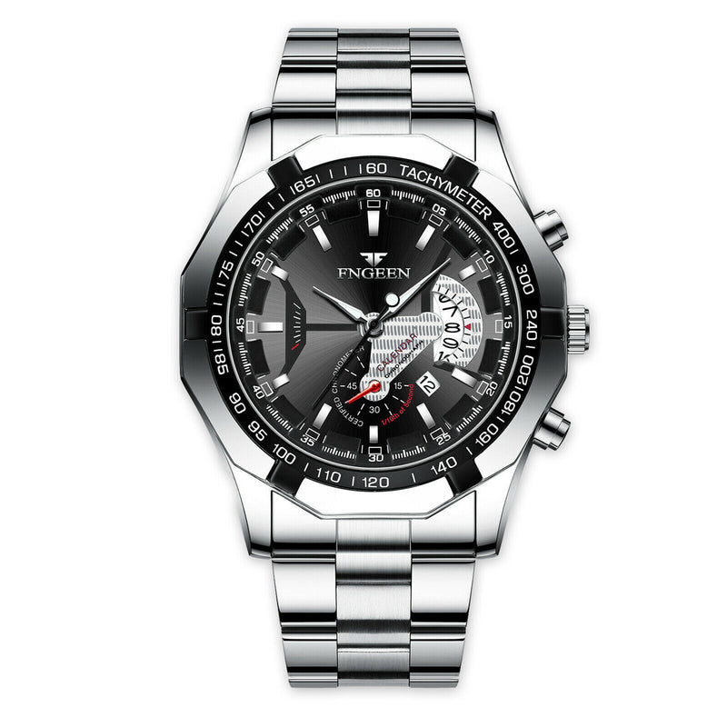 Classic Silver Watch For Men Quartz Analog Wristwatch Stainless Steel Business Mostore.com