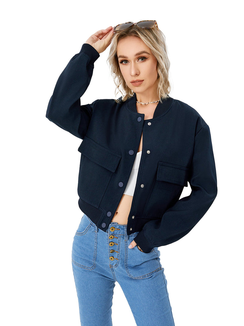 Women's Lightweight Cropped Bomber Jacket Casual Long Sleeve Varsity Jacket With Pocket Fashion Y2k Jacket Streetwear American Varieties