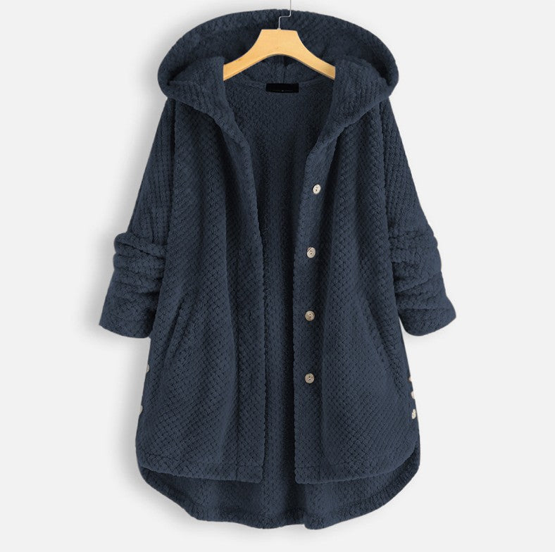 Women's Fashion Temperament Pure Color Hooded Double-sided Velvet Sweatshirt Coat American Varieties