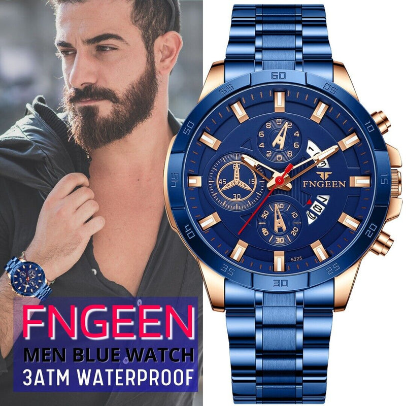 Men's Watch Stainless Steel Quartz Classic Business Wristwatch For Men - Blue Mostore.com