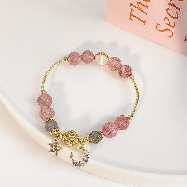 Natural Stone Star And Moon Strawberry Crystal Bracelet Women Mostore.com