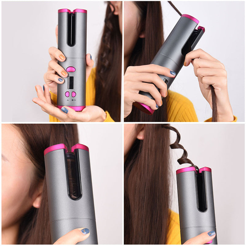 Automatic Hair Curler Curling Iron Wireless Ceramic USB Rechargeable With LED Digital Display Mostore.com