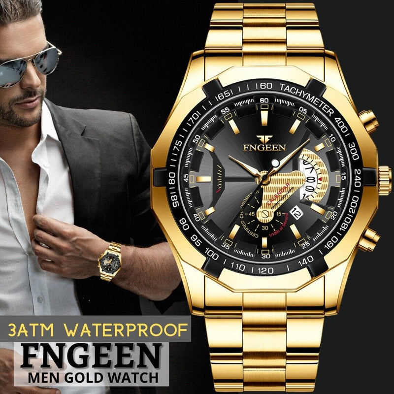 Waterproof Gold Men's Watch Classic Stainless Steel Quartz Wristwatch For MEN Mostore.com