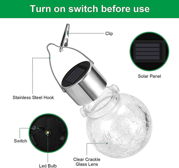 Outdoor Hanging Solar Lights Waterproof Glass Decorative Garden Lights Solar Lantern With Handle For Yard,Garden,Patio American Varieties
