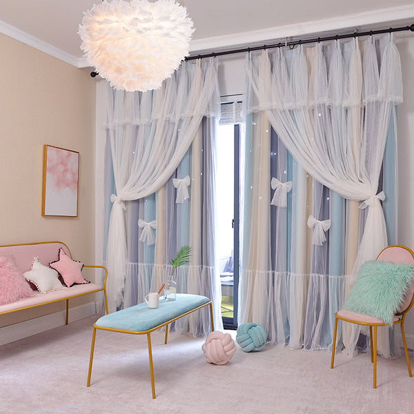 Nordic Simple Hollow Star Princess Wind Bedroom Blackout Curtains CJ