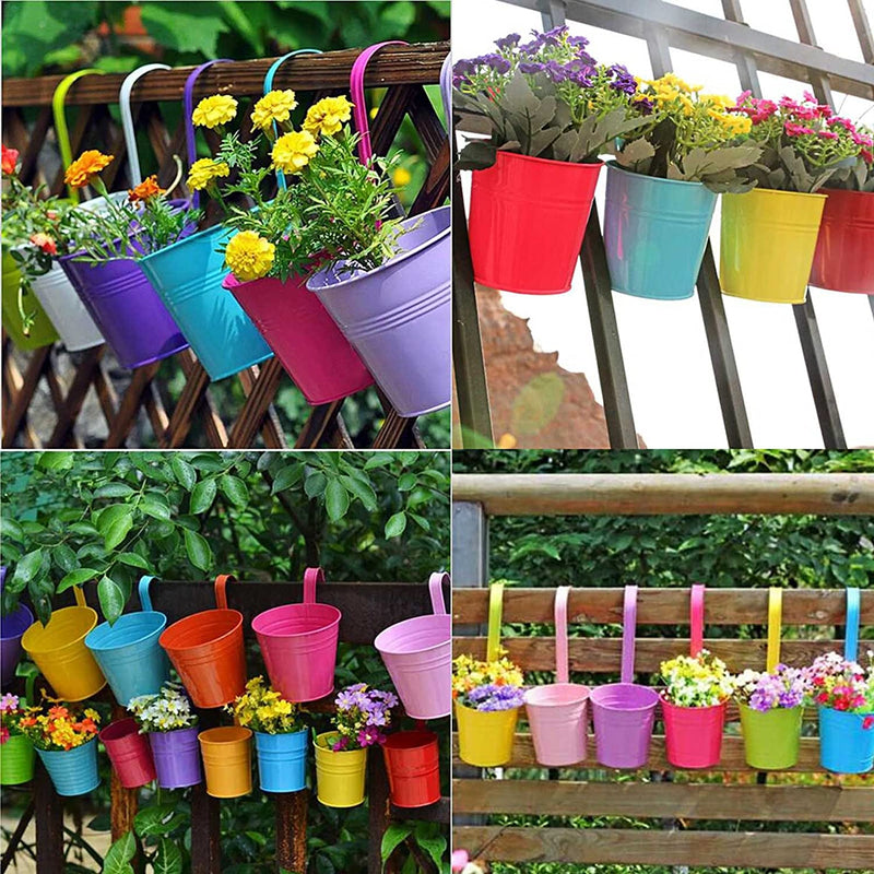 10pcs Colorful Hanging Planter Pots, Metal Hanging Flower Pots With Drainage Hole American Varieties