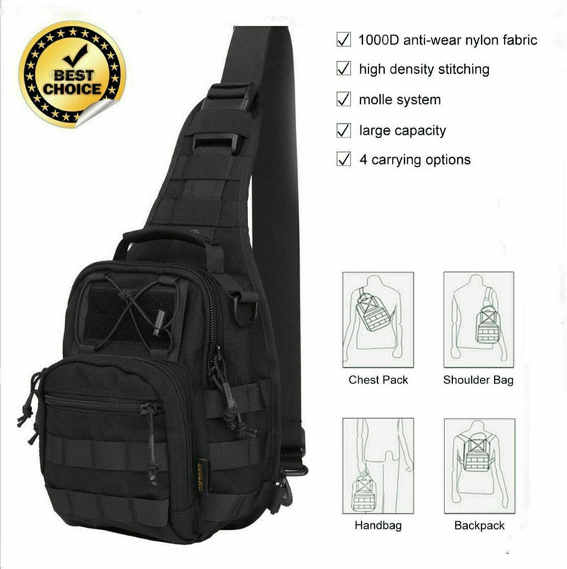 Men Backpack Tactical Sling Bag Chest Shoulder Body Molle Day Pack Pouch Black Mostore.com