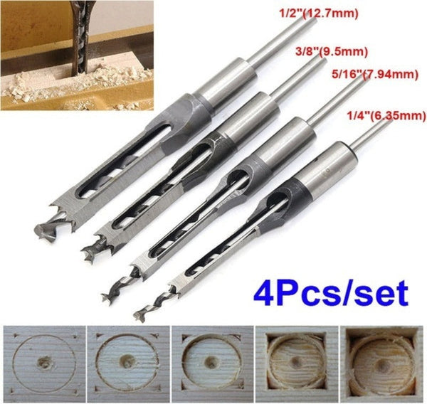 Square Auger Drill Bit Cut Mortising Chisel Woodworking Tool Set American Varieties