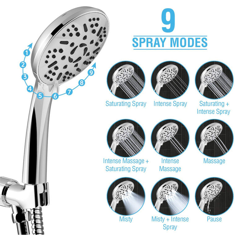Stainless Steel Top Spray With Extension Rod 9 Function Handheld Dual Shower Set