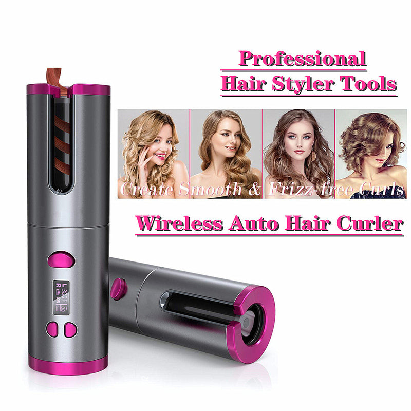 Automatic Hair Curler Curling Iron Wireless Ceramic USB Rechargeable With LED Digital Display Mostore.com