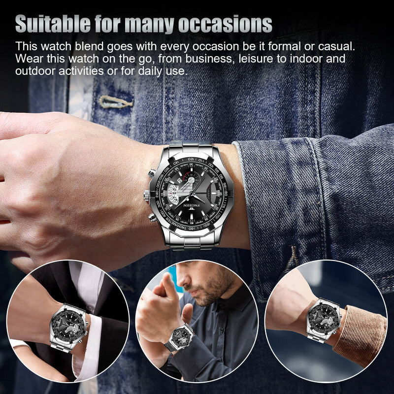 Classic Silver Watch For Men Quartz Analog Wristwatch Stainless Steel Business Mostore.com