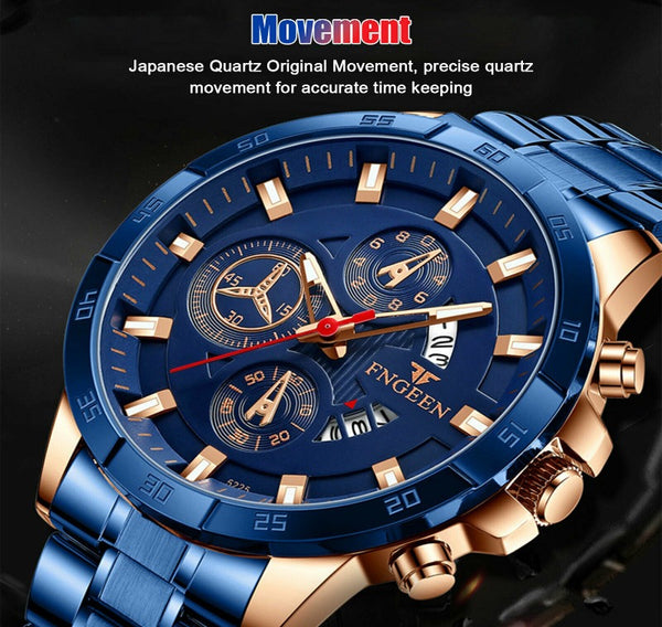 Men's Watch Stainless Steel Quartz Classic Business Wristwatch For Men - Blue Mostore.com