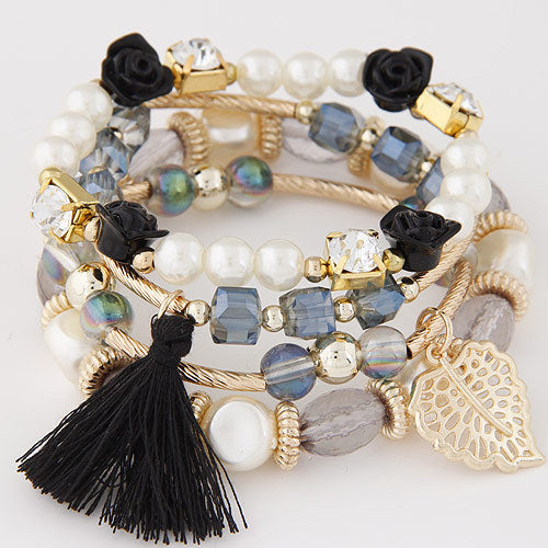 Fashion Trend Crystal Beads Pearl Leaf Fringe Bracelet Mostore.com