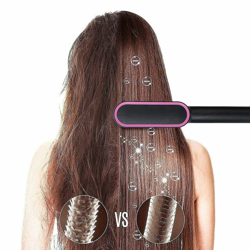 2-in-1 Electric Hair Straightener Brush Hot Comb Adjustment Heat Styling Curler Mostore.com
