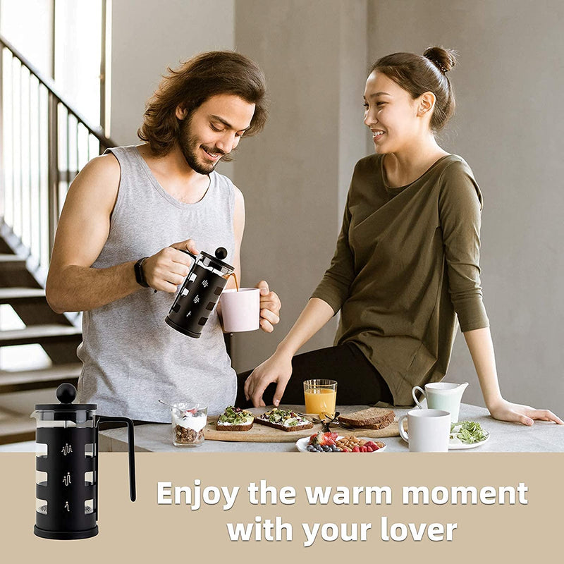 Stainless Steel Cafetiere 8 Cup, RAINBEAN French Press Coffee Maker Easy Cleaning Cafeteria, Double Walled Heat Resistant Borosilicate Glass Coffee Caffettiera, 1000ml /34 oz, Black, Amazon Banned Mostore.com