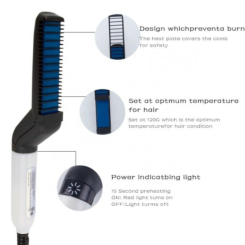 Hair Straightener Men Multifunctional Comb Curling Electric Brush Professional Hair Comb Brush Beard Straightener Hair Curler Fast Heating Styling Tools Mostore.com
