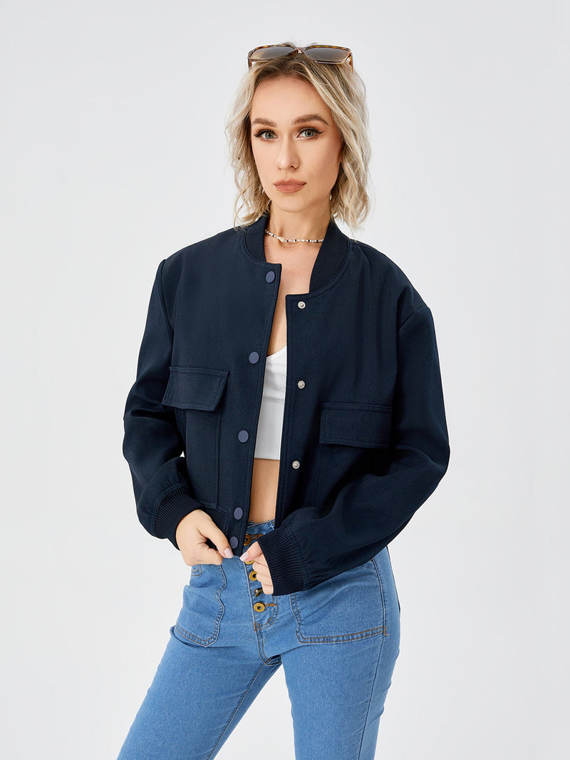 Women's Lightweight Cropped Bomber Jacket Casual Long Sleeve Varsity Jacket With Pocket Fashion Y2k Jacket Streetwear American Varieties